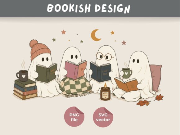 Download Cozy Book Club Ghosts, Book Lover Design - Design Collection