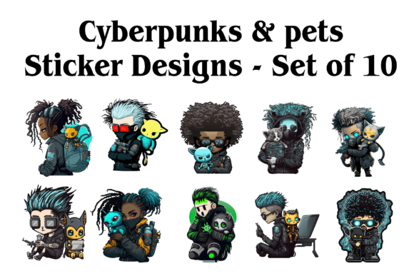 Download Cyberpunks with Pets Sticker Designs - Design Collection