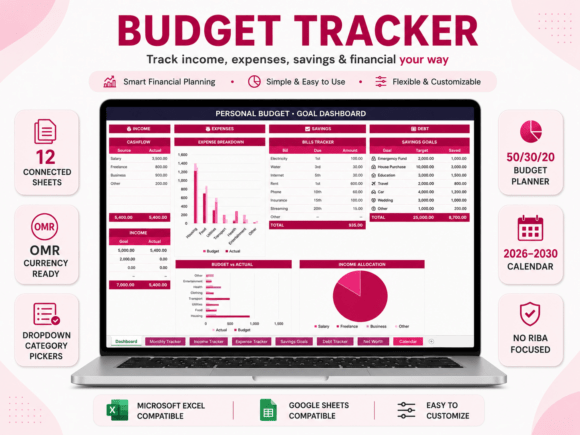 Download Pink Budget Tracker Excel Template - Pink Collection