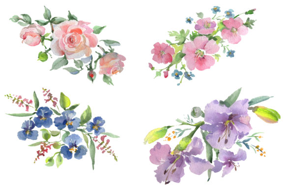 Download Bouquet Clear Morning Pink and Blue Watercolor&nbsp; - Pink Collection