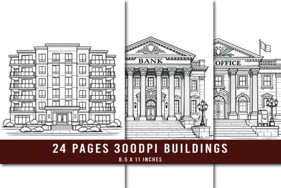 Download 24 Building Line Art Coloring Pages Set - Premium Bundle