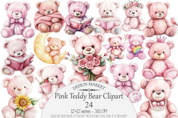 Download Watercolor Pink Teddy Bear Clipart - Pink Collection
