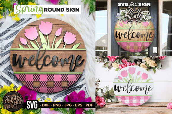Download Welcome Pink Plaid | SVG Round Sign - Pink Collection